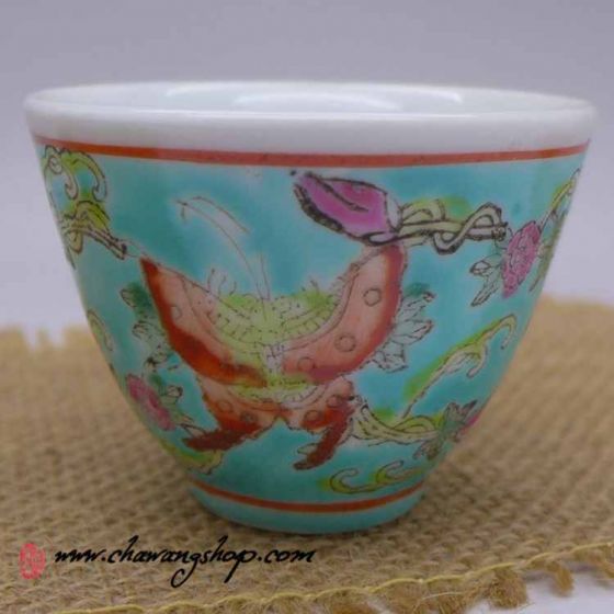 Butterfly Tea Tumbler Peacock Green and Hand-Painted Gold